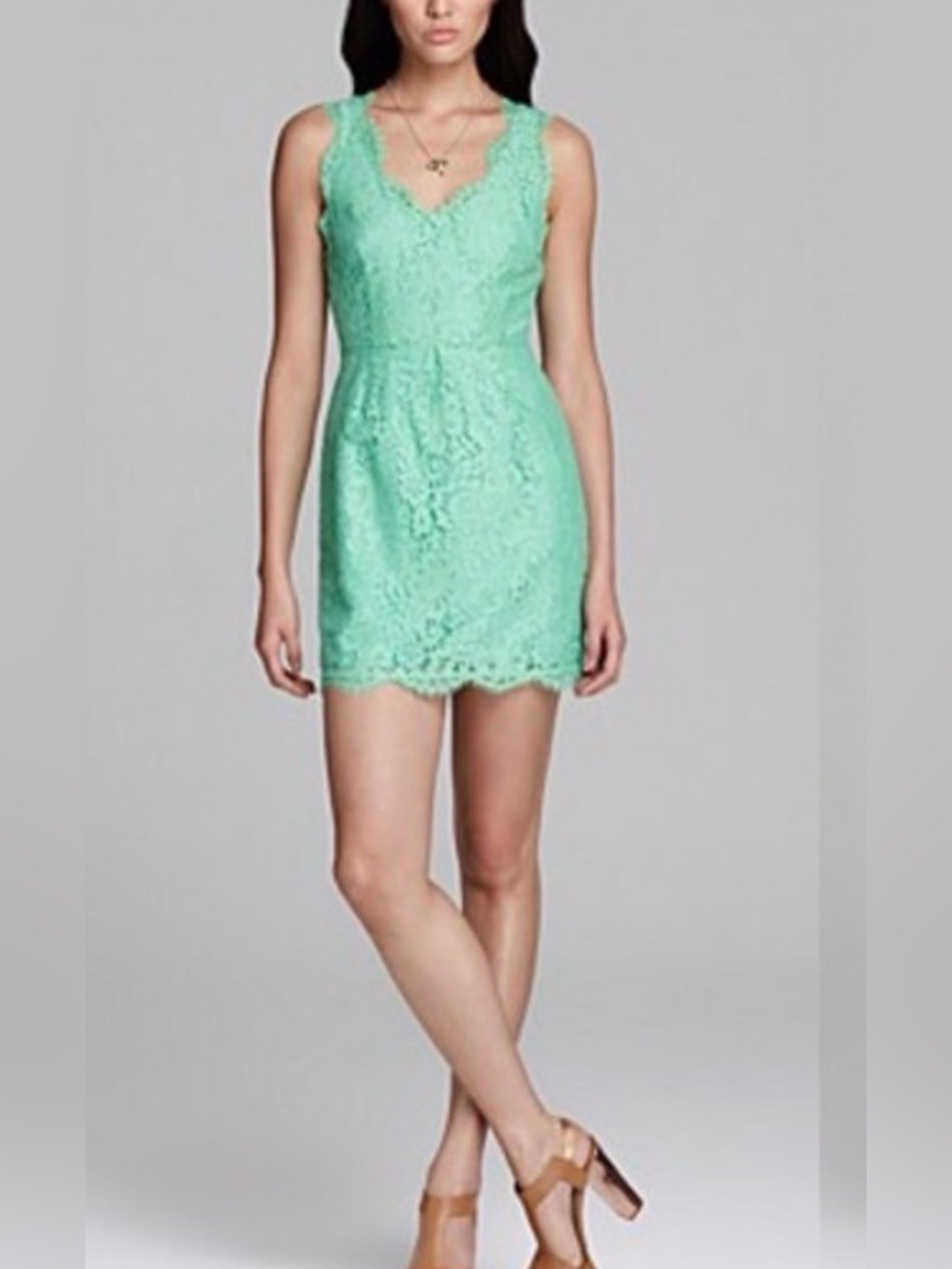 ☘️☘️☘️Joie “Rori” szS Vibrant Pistachio Green Eyelash Lace Pleated Dress EUC